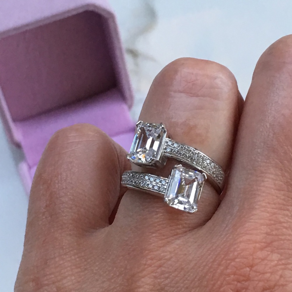 14k white gold 4 ct diamond ring emerald 2 stone